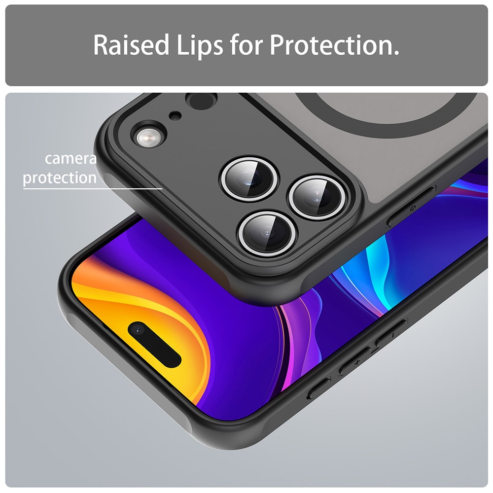 Husa pentru iPhone 17 Pro Max cu protectie pentru lentile si MagSafe EasyCharge, Ghost Series Anti-ingalbenire, frosted - negru
