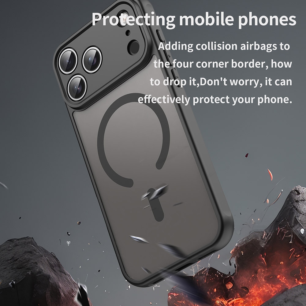 Husa pentru iPhone 17 Pro Max cu protectie pentru lentile si MagSafe EasyCharge, Ghost Series Anti-ingalbenire, frosted - negru