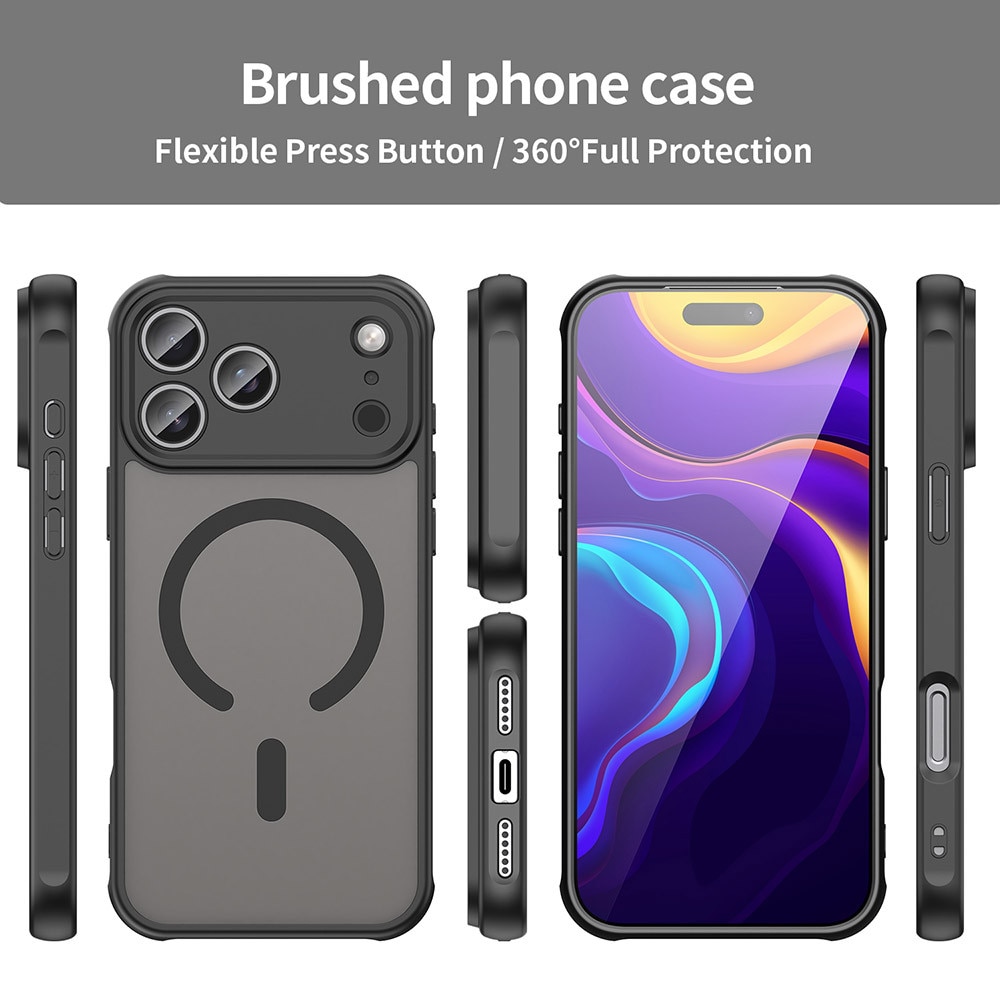 Husa pentru iPhone 17 Pro Max cu protectie pentru lentile si MagSafe EasyCharge, Ghost Series Anti-ingalbenire, frosted - negru