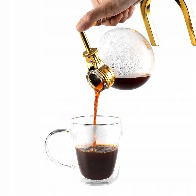 Cafetiere retro BZ03, 3 cani, sticla, metal, lemn, 35x9,1x13,5cm, set 6 elemente