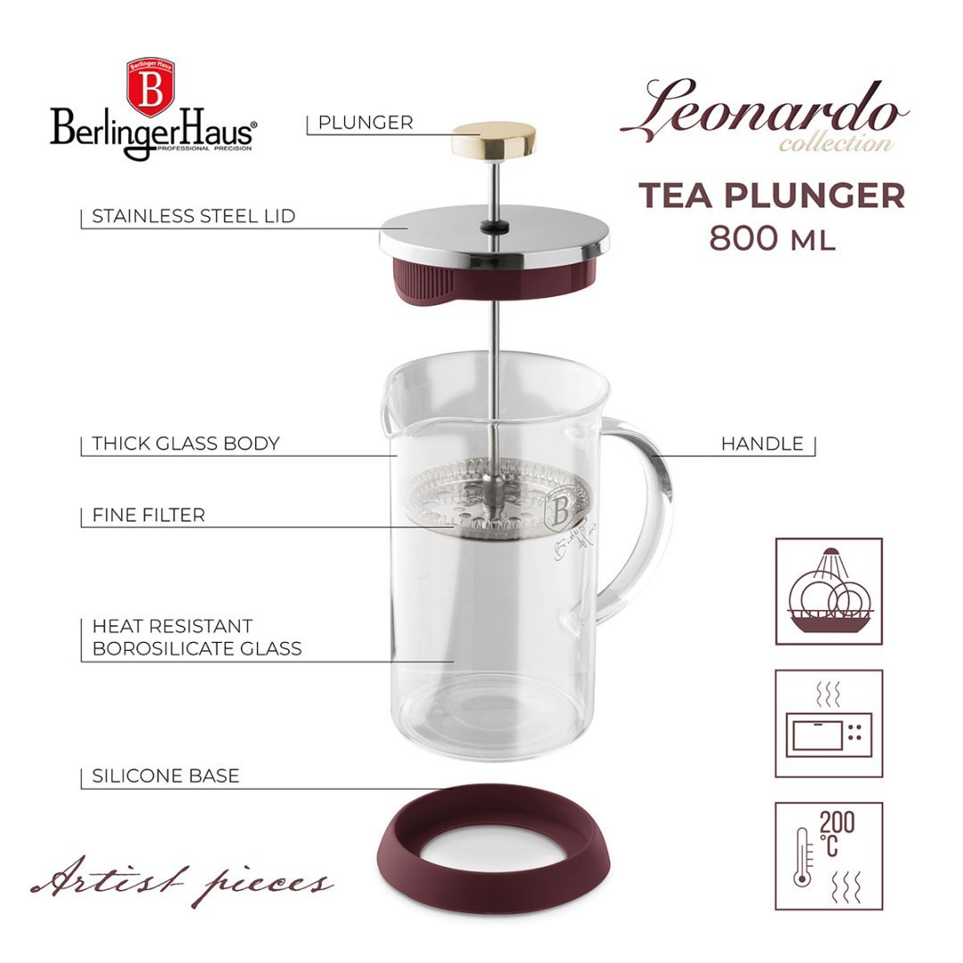 Cafetiera cu piston si ceai 800 ml Berlinger Haus Bh-8585 Leonardo Lumarko!