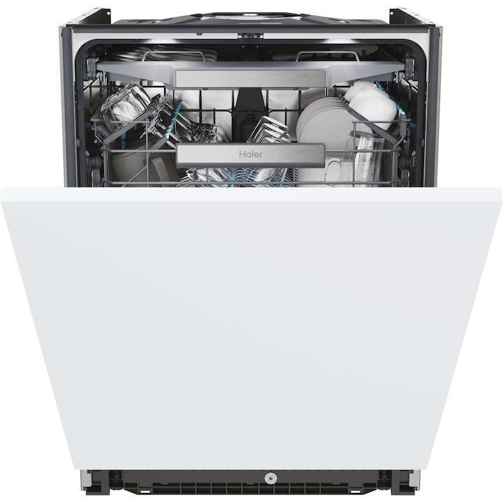 Masina de spalat vase incorporabila Haier I-Pro Shine Series 6 XS 4A4M3PB, 14 seturi, 10 programe, Clasa A, Motor Inverter, Wi-Fi, AI program, H-arm spray, Maxi Tub, Automatic open door, Power Wash, Total Water block, Sliding door, 60 cm