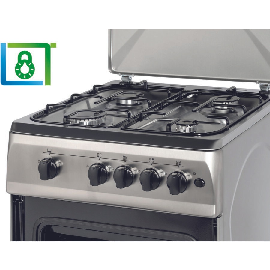 Aragaz NobelTek NLT 5602IX/G1, Gaz, 4 arzatoare, Dispozitiv siguranta plita si cuptor, Aprindere electrica, 50 x 60 cm, Inox