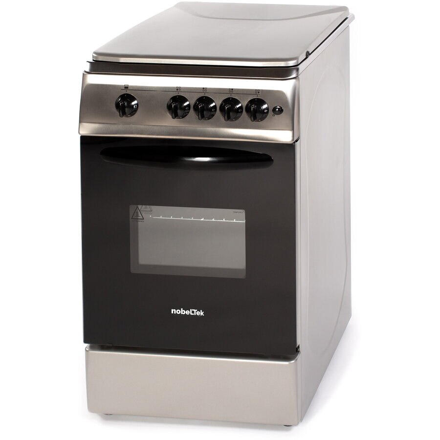 Aragaz NobelTek NLT 5602IX/G1, Gaz, 4 arzatoare, Dispozitiv siguranta plita si cuptor, Aprindere electrica, 50 x 60 cm, Inox