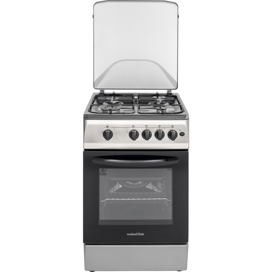 Aragaz NobelTek NLT 5602IX/G1, Gaz, 4 arzatoare, Dispozitiv siguranta plita si cuptor, Aprindere electrica, 50 x 60 cm, Inox