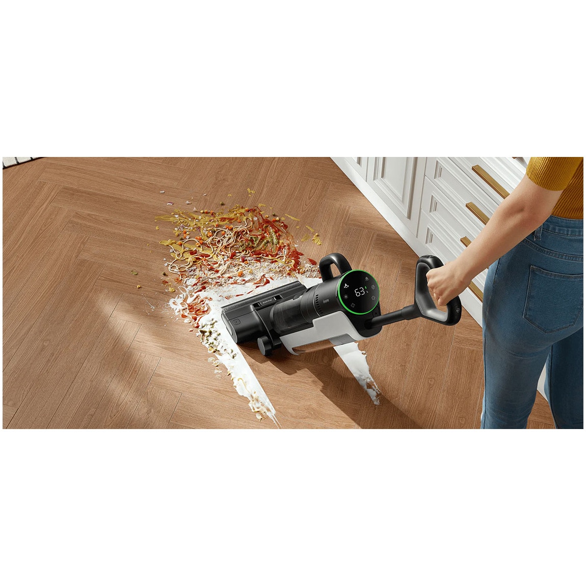 Aspirator vertical umed uscat Dreame H12 Dual HHV4, aspirare, 3 moduri de aspirare, 16000Pa, auto-curatare, capacitate rezervor apa curata/murdara-0.9l/0.7l, baterie 4000mAh, autonomie pana la 60min, 300W, afisaj LED, negru