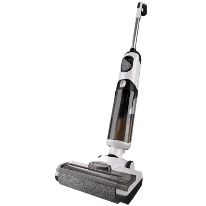 Aspirator Vertical 2 In 1, Ila Product®, Aspirator Fara Fir Pentru Pardoseli Dure Si Multi Suprafete, Aspirare Puternica Cu Mop Umed Integrat, Control Inteligent Cu Functii Smart, Sistem De Auto Curatare, Rezervor Apa Dublu, Design Modern, Alb