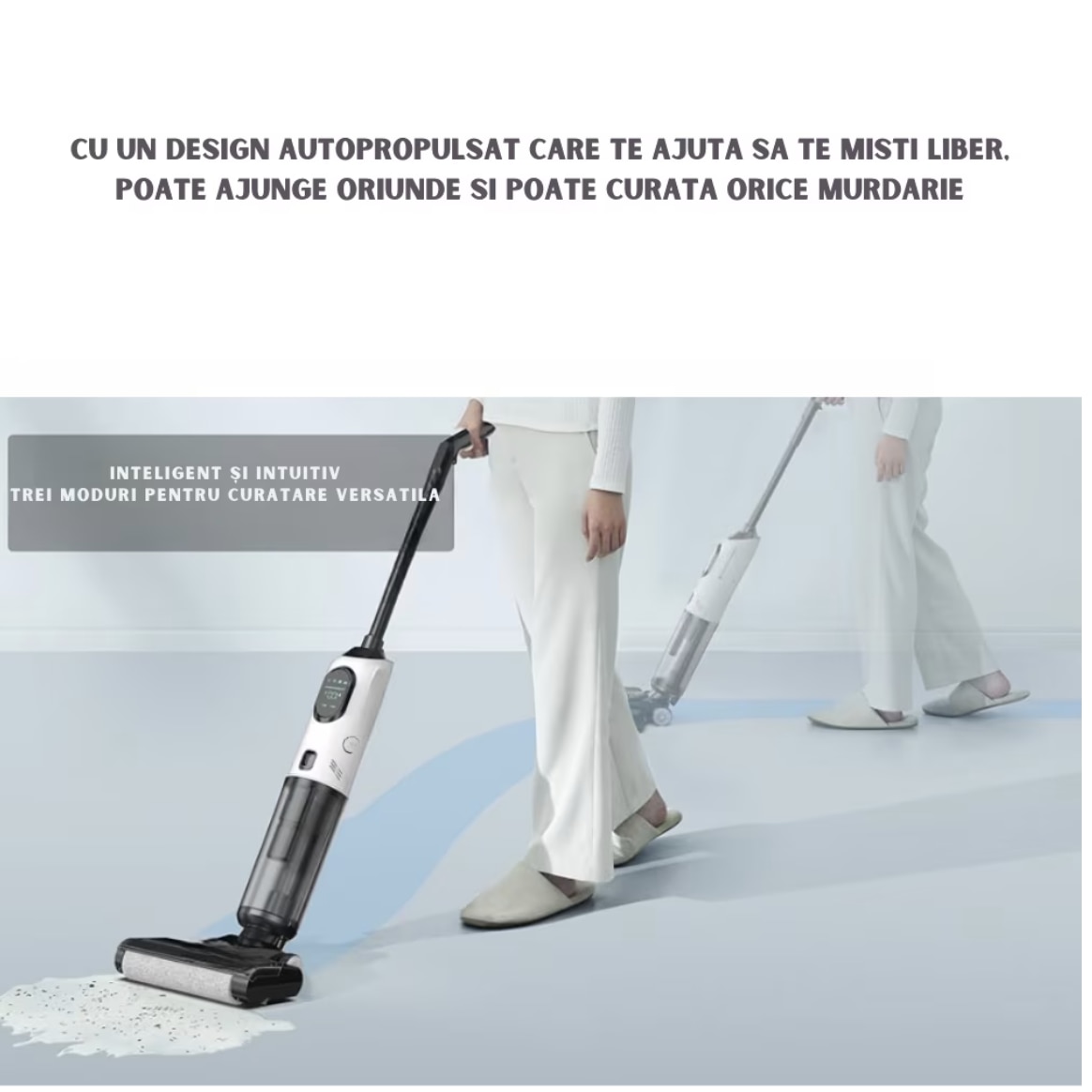 Aspirator Vertical 2 In 1, Ila Product®, Aspirator Fara Fir Pentru Pardoseli Dure Si Multi Suprafete, Aspirare Puternica Cu Mop Umed Integrat, Control Inteligent Cu Functii Smart, Sistem De Auto Curatare, Rezervor Apa Dublu, Design Modern, Alb