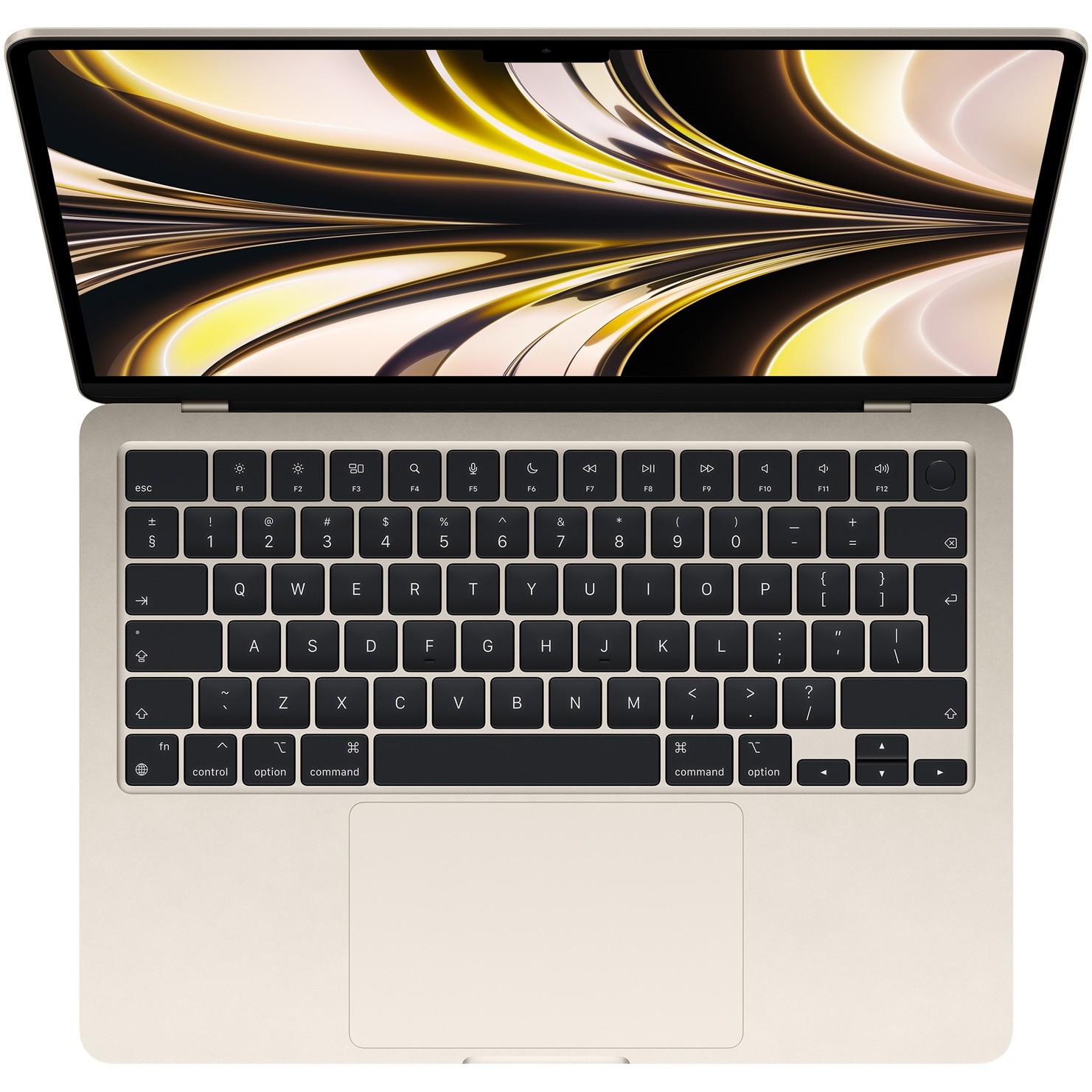 Laptop Apple MacBook Air 13" cu procesor Apple M2, 8 nuclee CPU si 8 nuclee GPU, 16GB RAM, 256GB SSD, Starlight, INT KB