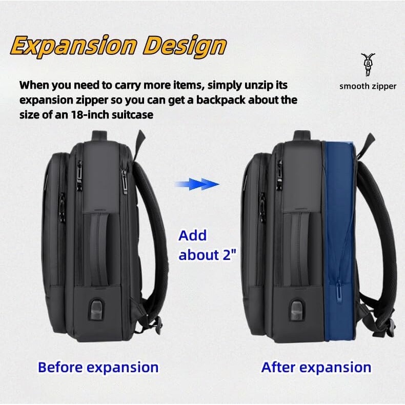 Rucsac Laptop Camaterlot 15 "6", Extensibil, Port Usb, Impermeabil, Respirabil, Pentru Business sI CaLaTorii, 31x43cm, Negru