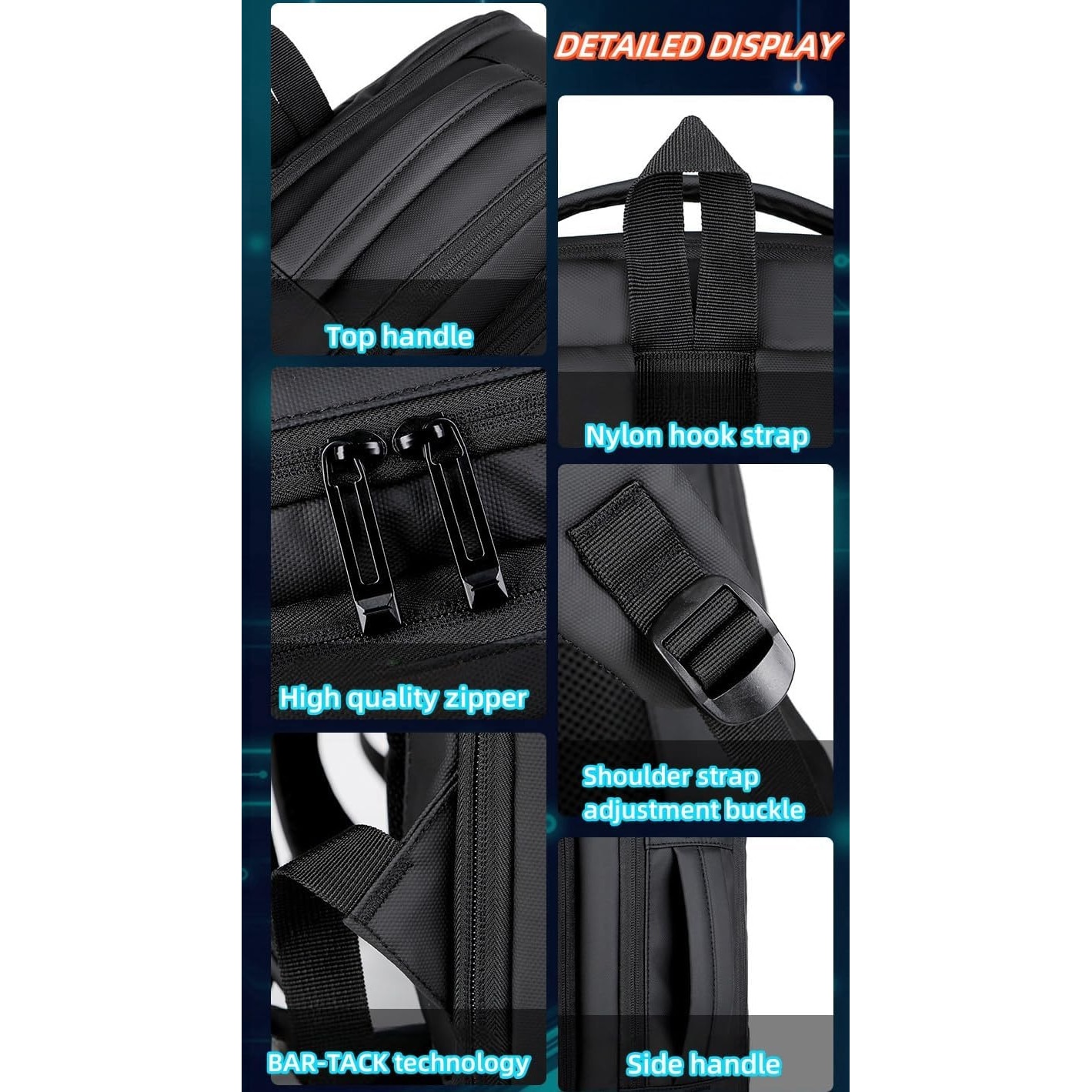 Rucsac Laptop Camaterlot 15 "6", Extensibil, Port Usb, Impermeabil, Respirabil, Pentru Business sI CaLaTorii, 31x43cm, Negru