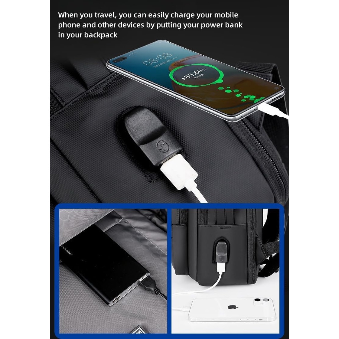Rucsac Laptop Camaterlot 15 "6", Extensibil, Port Usb, Impermeabil, Respirabil, Pentru Business sI CaLaTorii, 31x43cm, Negru