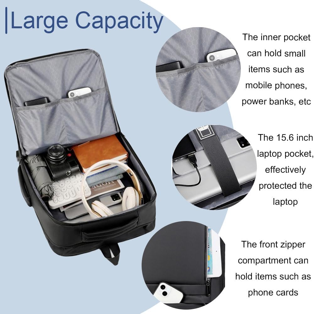 Rucsac Laptop Camaterlot 15 "6", Extensibil, Port Usb, Impermeabil, Respirabil, Pentru Business sI CaLaTorii, 31x43cm, Negru