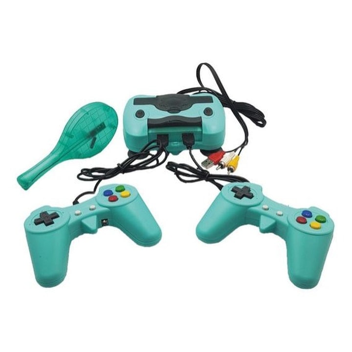 Consola de jocuri hardware, cu 3000 de jocuri preinstalate, cu racheta de tenis si 2 manete, cu intrare USB, alimentare la retea, verde
