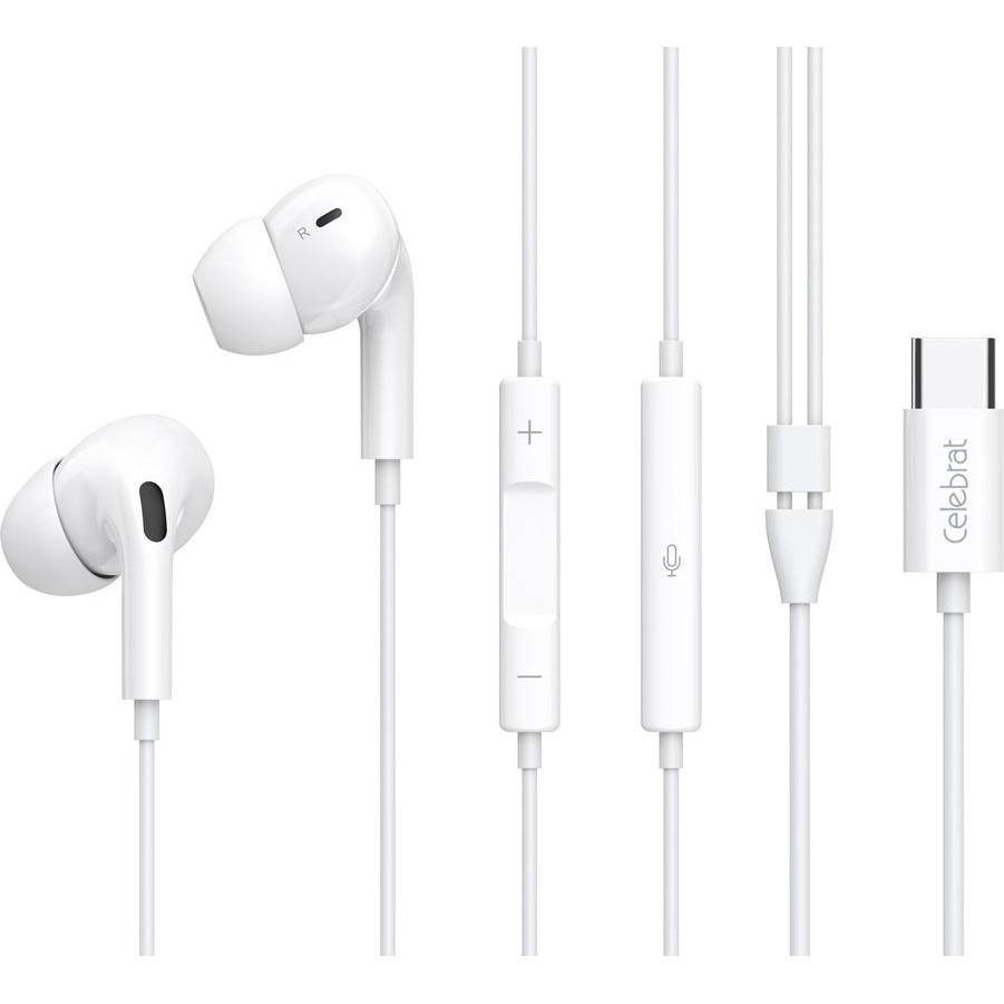 Casti cu fir CELEBRAT E300, USB-C, 10mm, 1.2m, alb