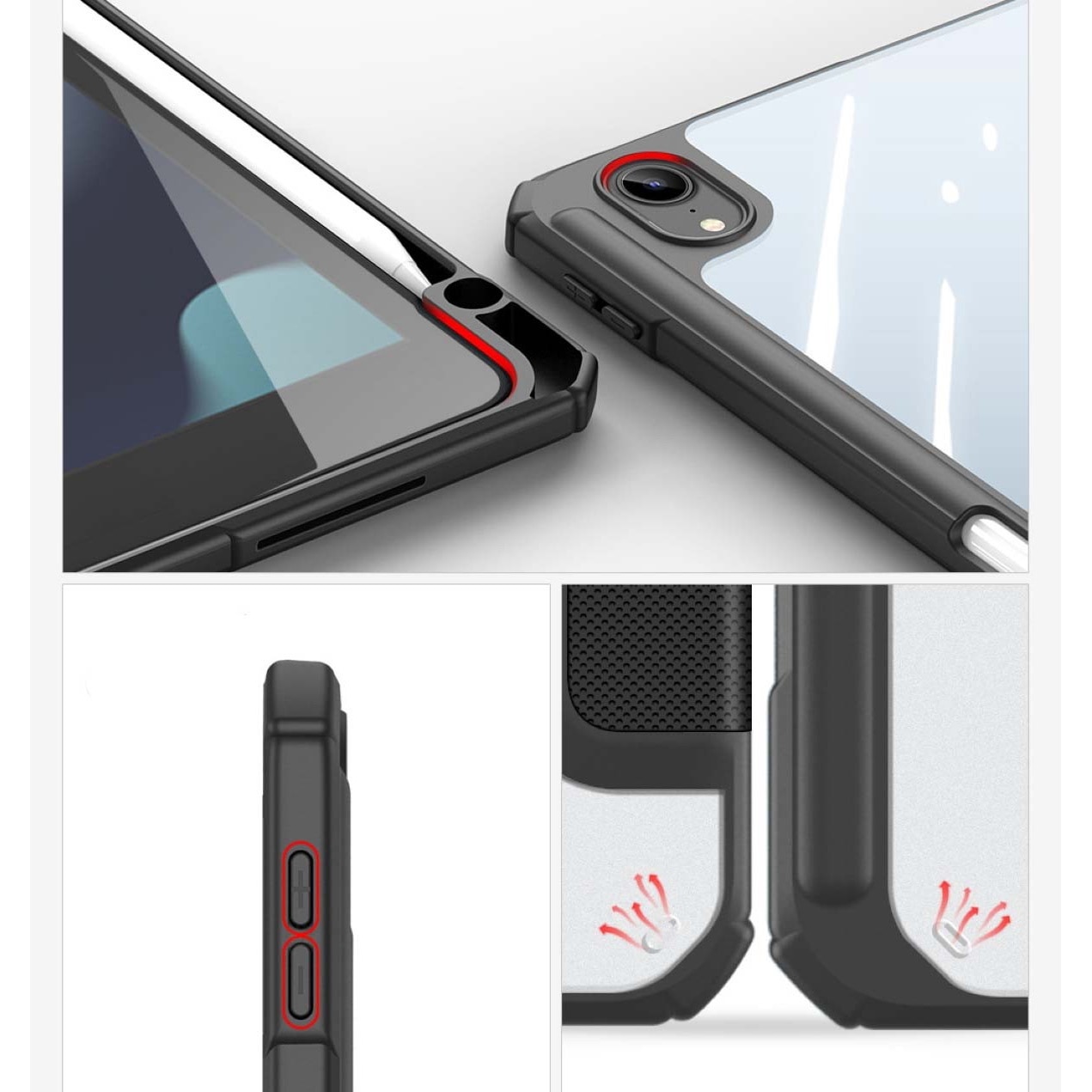 Husa premium Sigloo, pentru tableta iPAD Air 11 2024, 5/4, 10.9, model 2022/2021/2020, 10.9 inch, interior de piele sintetica, cu suport Smart Pen, spatele din policarbonat transparent, Black