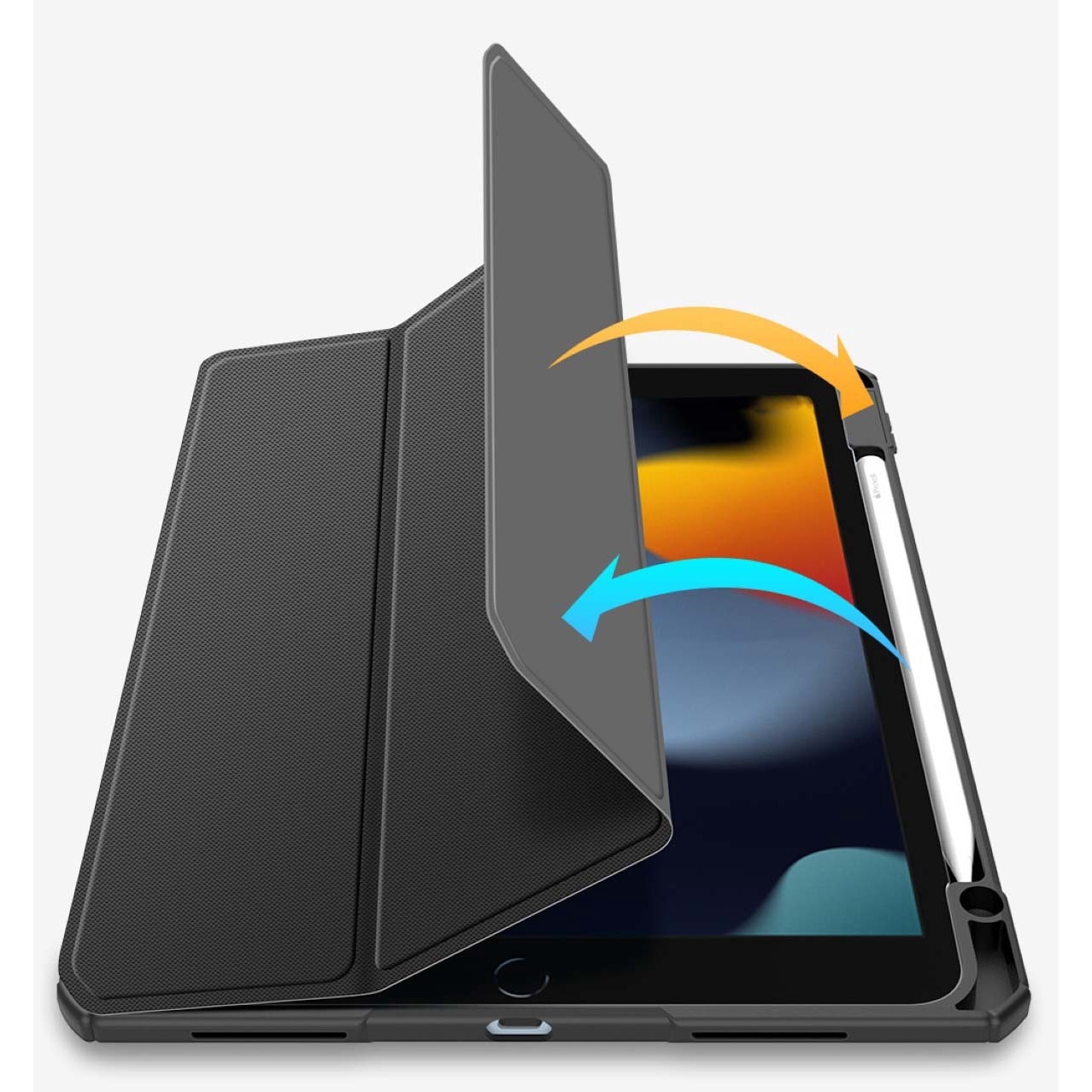 Husa premium Sigloo, pentru tableta iPAD Air 11 2024, 5/4, 10.9, model 2022/2021/2020, 10.9 inch, interior de piele sintetica, cu suport Smart Pen, spatele din policarbonat transparent, Black