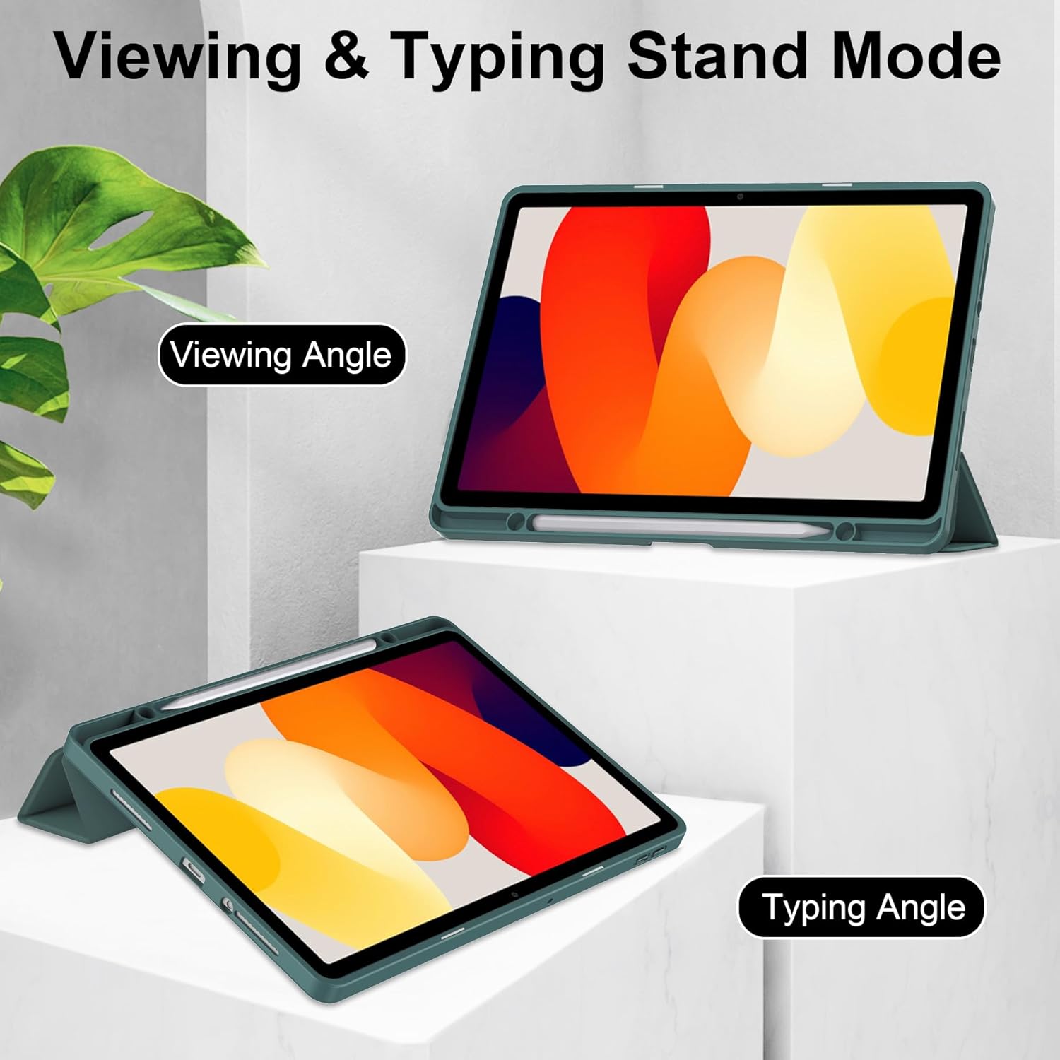 Husa Sigloo pentru tableta Xiaomi Redmi Pad SE 8.7", transparenta, piele ecologica, suport stylus, verde