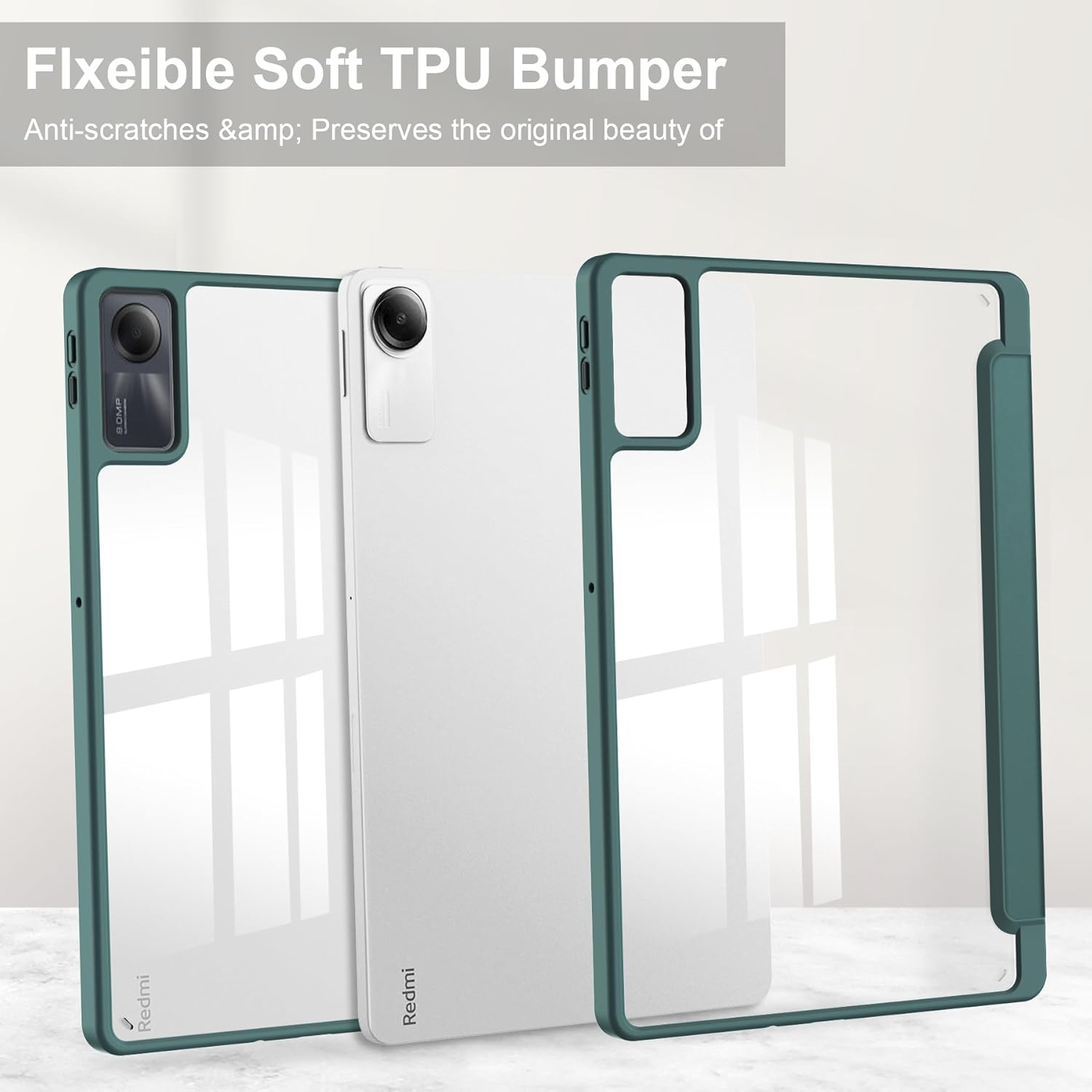 Husa Sigloo pentru tableta Xiaomi Redmi Pad SE 8.7", transparenta, piele ecologica, suport stylus, verde
