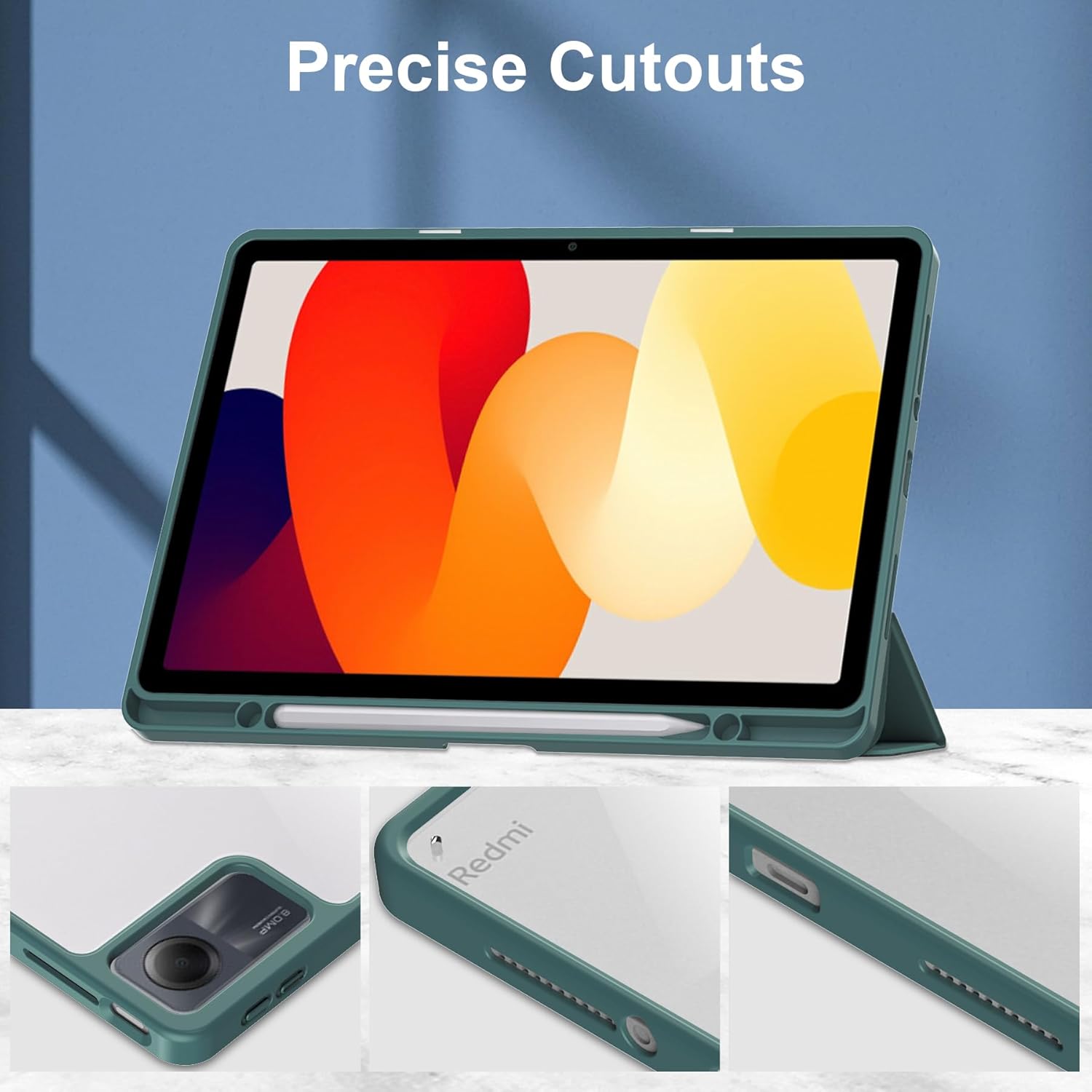 Husa Sigloo pentru tableta Xiaomi Redmi Pad SE 8.7", transparenta, piele ecologica, suport stylus, verde