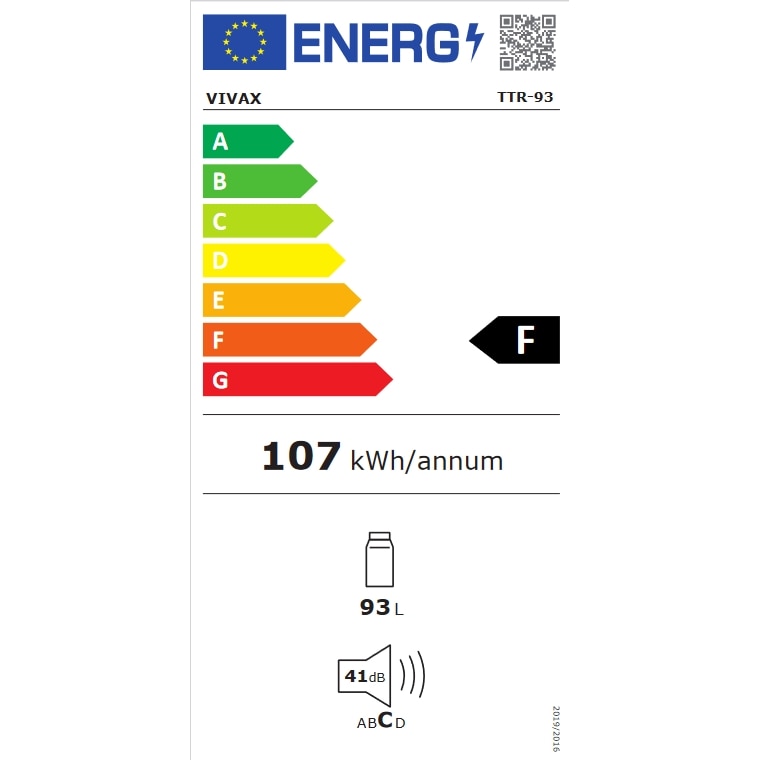 Frigider Vivax TTR-93 cu congelator superior, 93 l, M: 85 cm, clasa energetica F, Alb