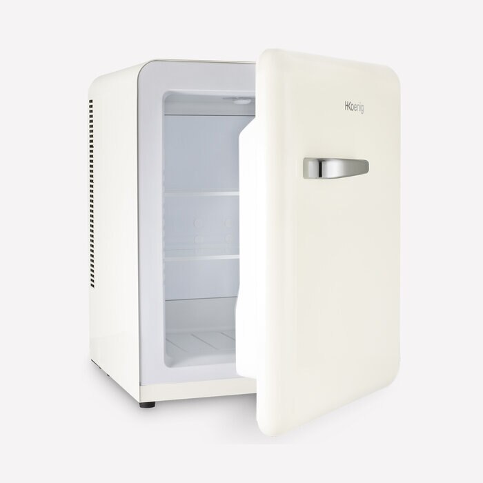 Mini frigider retro H.Koenig, TOAD8, H 54 cm, volum 31 litri, ideal pentru HoReCa, birou, rulota, temperatura reglabila 6 - 15°C, iluminare interioara LED, 2 rafturi ajustabile, 2 rafturi pe usa, silentios, picioare reglabile, maner cromat, crem