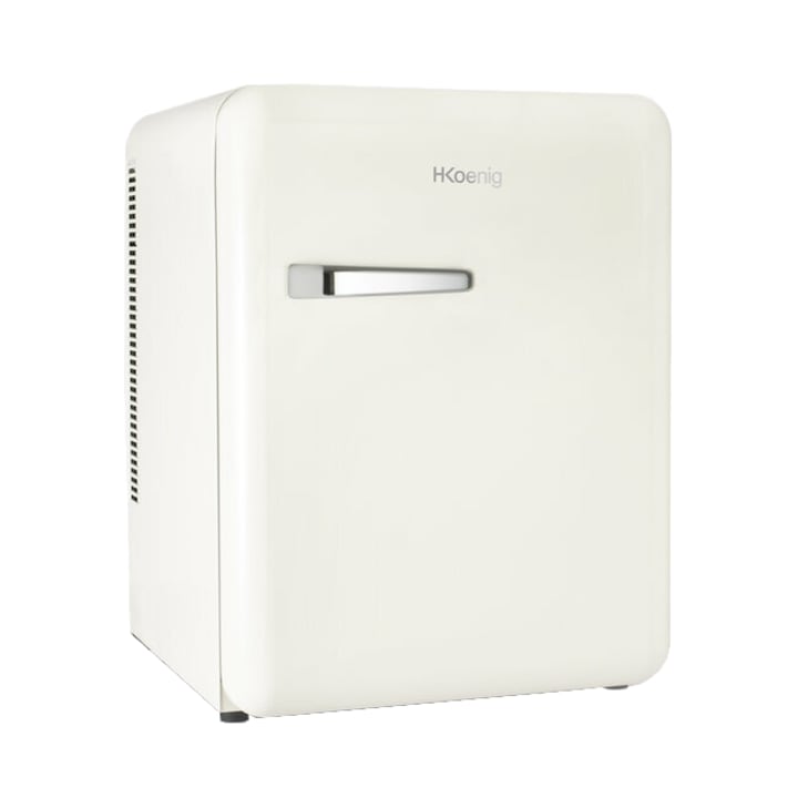 Mini frigider retro H.Koenig, TOAD8, H 54 cm, volum 31 litri, ideal pentru HoReCa, birou, rulota, temperatura reglabila 6 - 15°C, iluminare interioara LED, 2 rafturi ajustabile, 2 rafturi pe usa, silentios, picioare reglabile, maner cromat, crem
