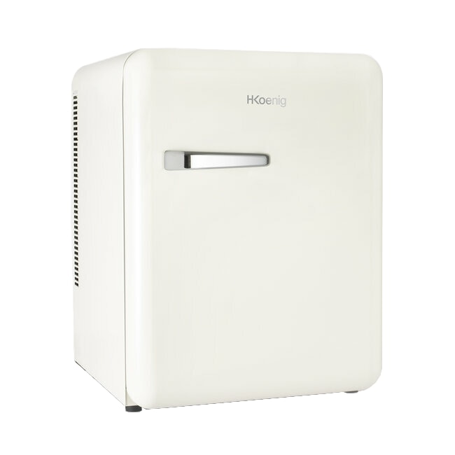 Mini frigider retro H.Koenig, TOAD8, H 54 cm, volum 31 litri, ideal pentru HoReCa, birou, rulota, temperatura reglabila 6 - 15°C, iluminare interioara LED, 2 rafturi ajustabile, 2 rafturi pe usa, silentios, picioare reglabile, maner cromat, crem