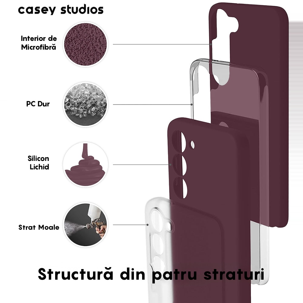 Husa CASEY STUDIOS™ compatibila cu Samsung Galaxy S23 Plus, Soft Silicone Premium, Microfibra in Interior, Rosu bordo, de Protectie, Ultra Slim, pentru Incarcare Wireless, Margini Ridicate pentru Protectia Ecranului si a Camerelor