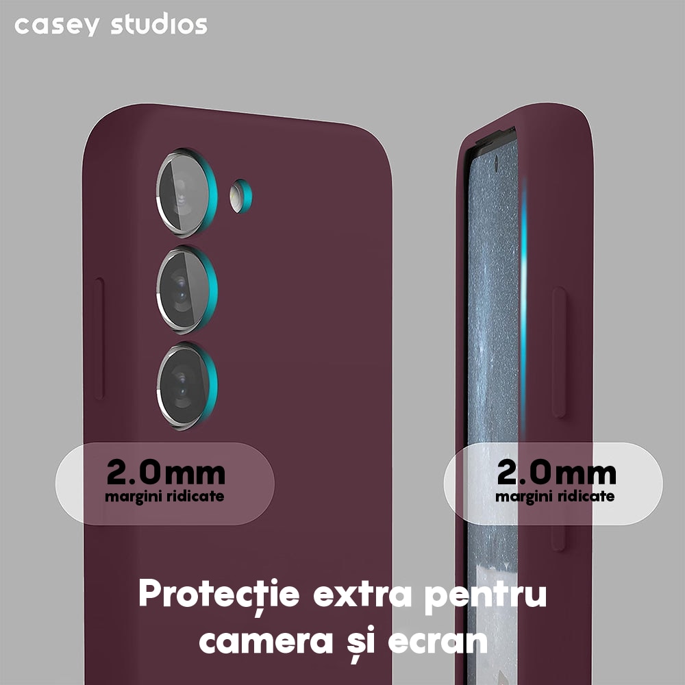 Husa CASEY STUDIOS™ compatibila cu Samsung Galaxy S23 Plus, Soft Silicone Premium, Microfibra in Interior, Rosu bordo, de Protectie, Ultra Slim, pentru Incarcare Wireless, Margini Ridicate pentru Protectia Ecranului si a Camerelor
