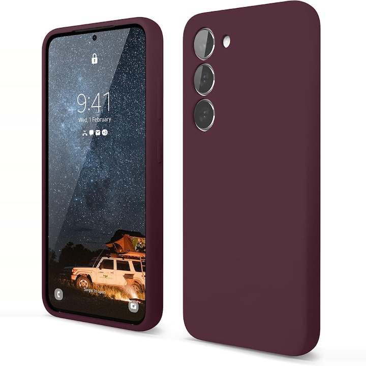 Husa CASEY STUDIOS™ compatibila cu Samsung Galaxy S23 Plus, Soft Silicone Premium, Microfibra in Interior, Rosu bordo, de Protectie, Ultra Slim, pentru Incarcare Wireless, Margini Ridicate pentru Protectia Ecranului si a Camerelor