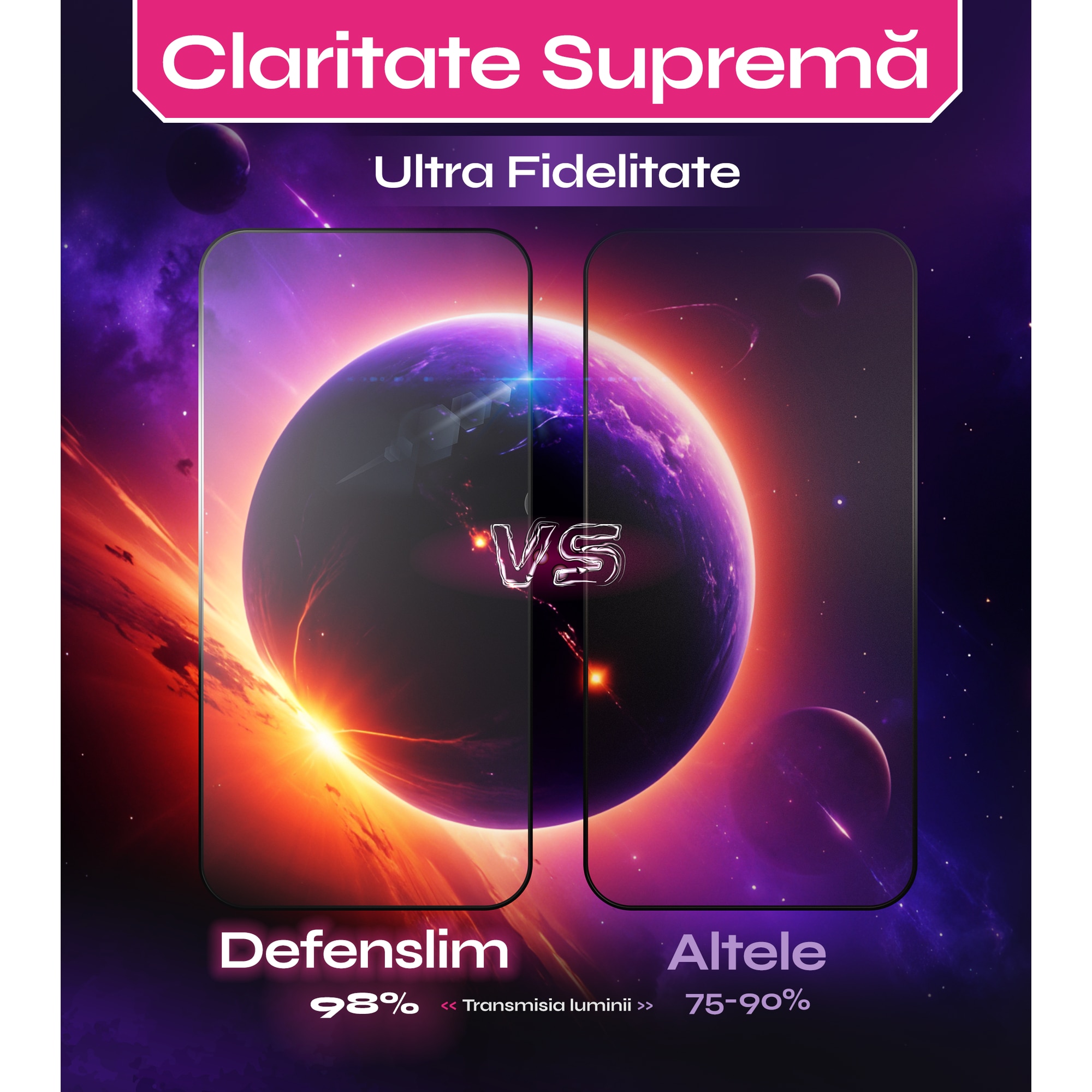 Set 2 Folii sticla compatibil cu iPhone 17, 6.3", DefenSlim, instalare usoara si rapida cu dispozitiv de potrivire automata in 30 sec cu Easy Install Kit patentat, protectie telefon