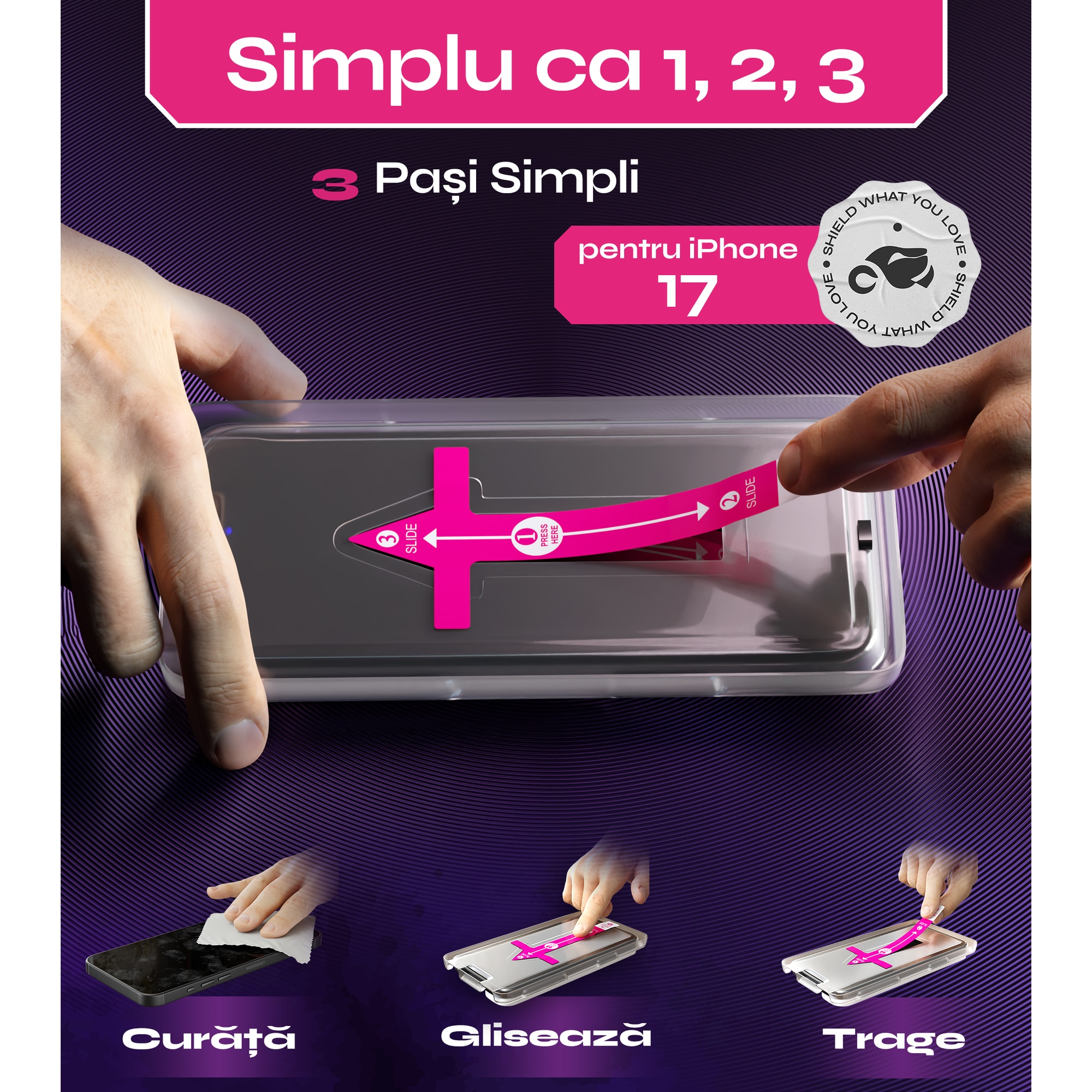 Set 2 Folii sticla compatibil cu iPhone 17, 6.3", DefenSlim, instalare usoara si rapida cu dispozitiv de potrivire automata in 30 sec cu Easy Install Kit patentat, protectie telefon