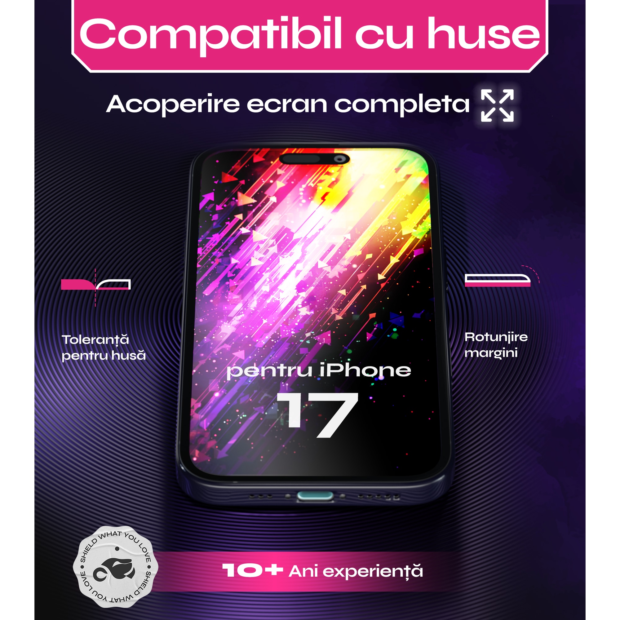 Set 2 Folii sticla compatibil cu iPhone 17, 6.3", DefenSlim, instalare usoara si rapida cu dispozitiv de potrivire automata in 30 sec cu Easy Install Kit patentat, protectie telefon