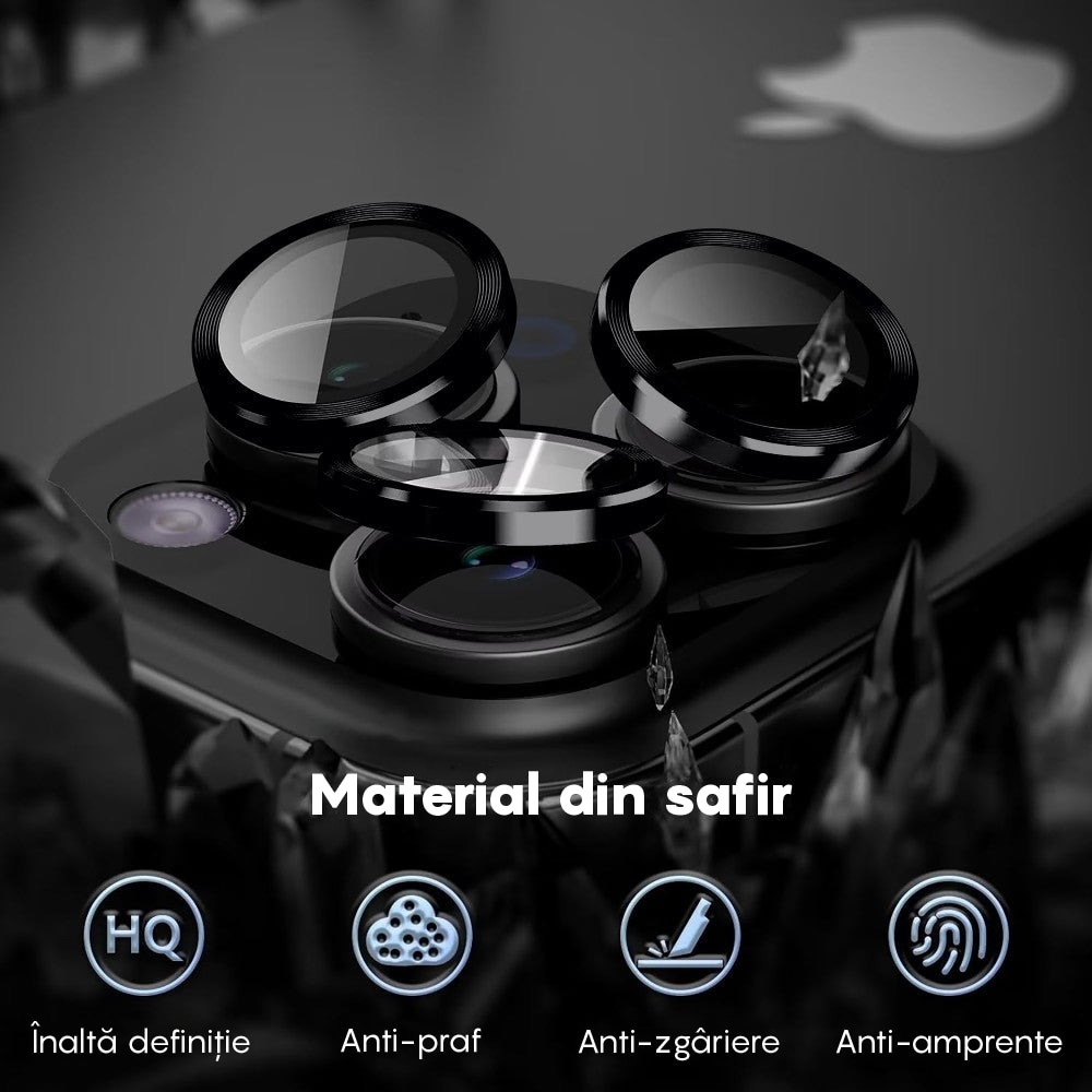 Folie Protectie Lentile Camera compatibila cu iPhone 14 Pro / iPhone 14 Pro Max, CASEY STUDIOS™ MaxDefense+, Ultra HD, Anti Amprente, Anti Zgarieturi, Anti Socuri, Negru