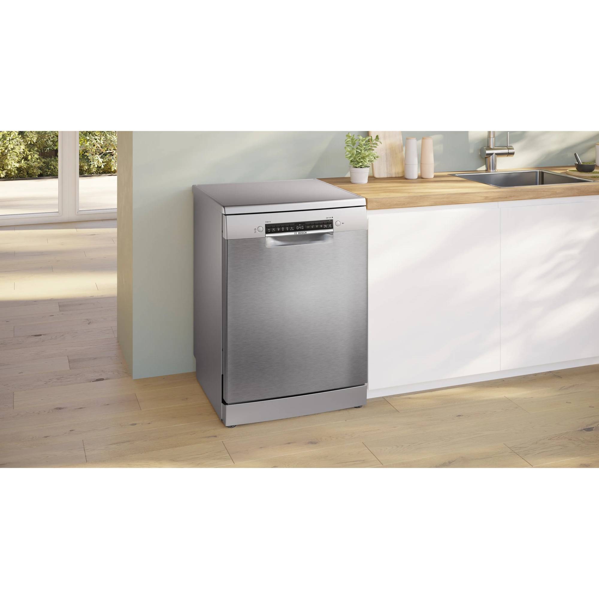 Masina de spalat vase independenta Bosch Serie 4 SMS4HVI21E, 60cm, 2400W, Clasa C, 14 seturi, 6 programe, Argintiu