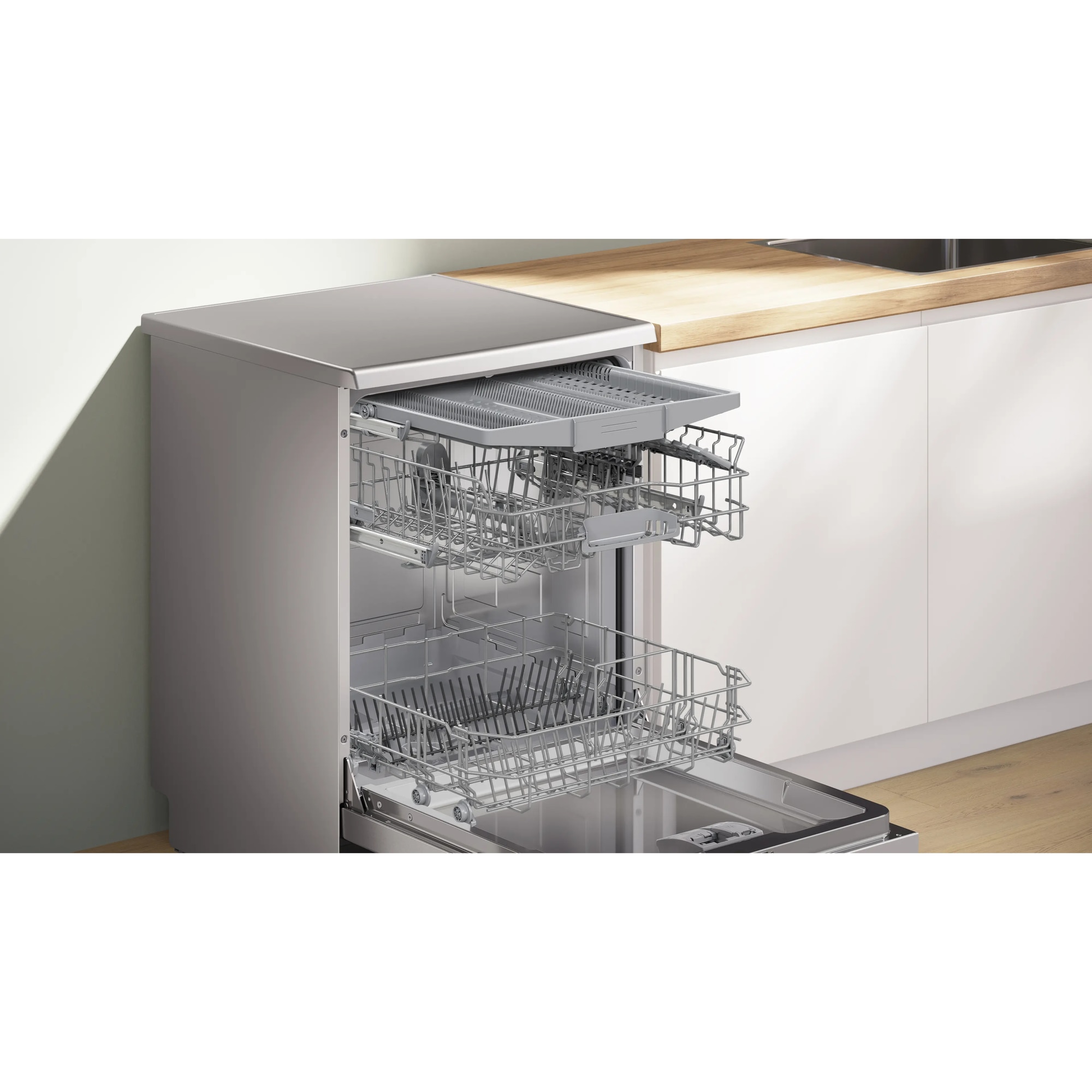 Masina de spalat vase independenta Bosch Serie 4 SMS4HVI21E, 60cm, 2400W, Clasa C, 14 seturi, 6 programe, Argintiu