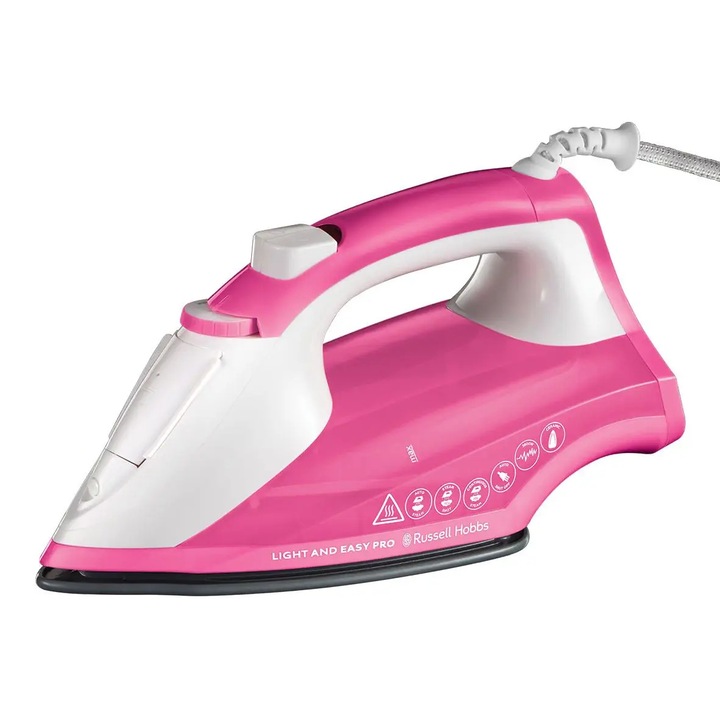 Fier de calcat Russell Hobbs Light & Easy Pro 26461-56, talpa ceramica, 2600 W, 130 g/min, roz/alb