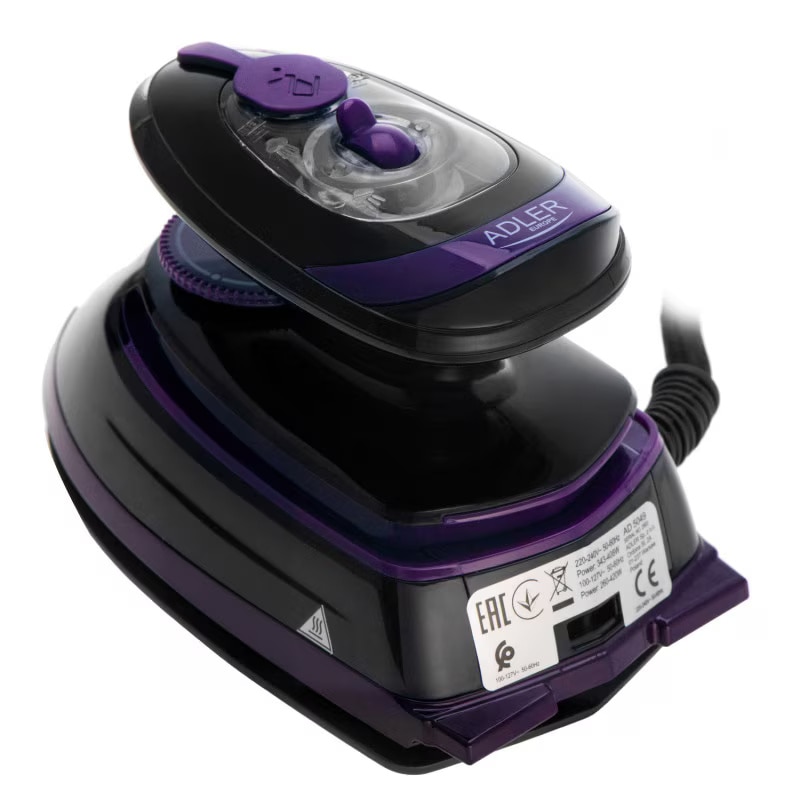 Fier de ca lcat cu abur de calatorie Adler AD 5049, 420 W, 30 ml, Placa ceramica, Abur/uscat, Negru/Violet