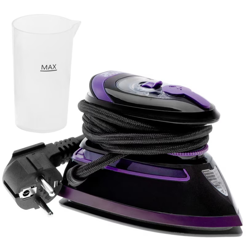 Fier de ca lcat cu abur de calatorie Adler AD 5049, 420 W, 30 ml, Placa ceramica, Abur/uscat, Negru/Violet