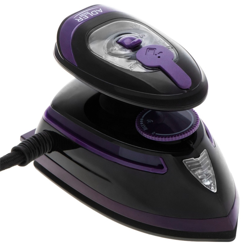 Fier de ca lcat cu abur de calatorie Adler AD 5049, 420 W, 30 ml, Placa ceramica, Abur/uscat, Negru/Violet