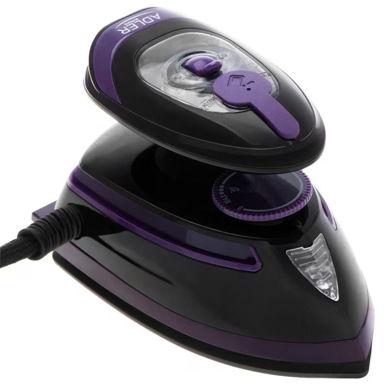 Fier de ca lcat cu abur de calatorie Adler AD 5049, 420 W, 30 ml, Placa ceramica, Abur/uscat, Negru/Violet