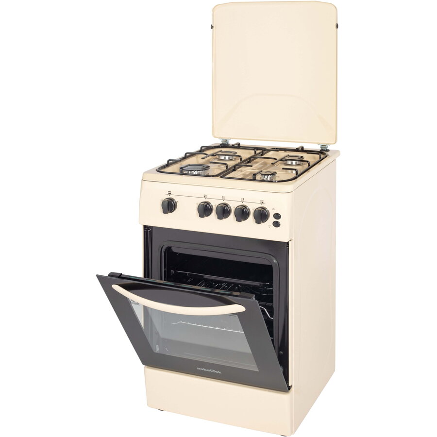 Aragaz NobelTek NLT 5603B/G1, Gaz, Grill, Rotisor, Aprindere electrica, Iluminare cuptor, 50 x 60 cm, Bej
