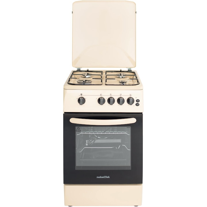 Aragaz NobelTek NLT 5603B/G1, Gaz, Grill, Rotisor, Aprindere electrica, Iluminare cuptor, 50 x 60 cm, Bej