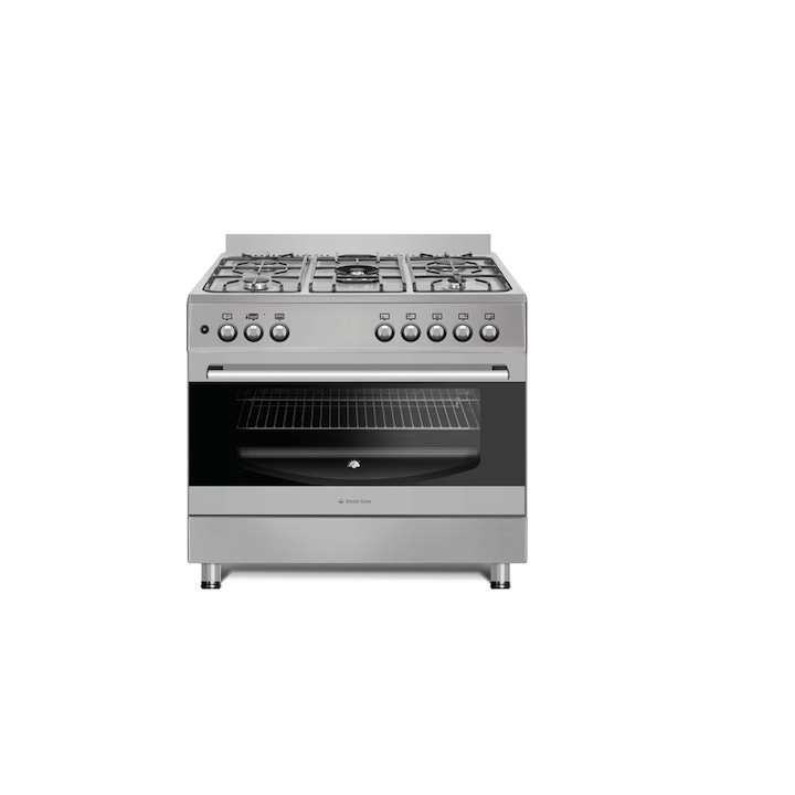 Aragaz Studio Casa FE90/60, 5 arzatoare gaz, 90 x 60 cm, grill, rotisor, aprindere electrica, inox