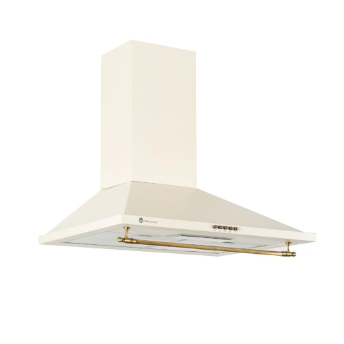 Pachet Aragaz rustic Studio Casa Viva Sierra 60 x 60 cm si Hota decorativa 60 cm, Cuptor Gaz+ Ventilatie Turbo, 4 ochiuri gaz, Rotisor, Grill gaz, Gratare fonta, Crem