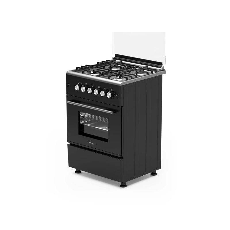 Pachet Aragaz clasic 4 arzatoare gaz Studio Casa Marco Cuptor gaz, 57 x 57 cm si Hota clasica 60 cm, 2 motoare, Rotisor, Ventilator, Grill gaz, Aprindere electrica, Gratare fonta, Negru