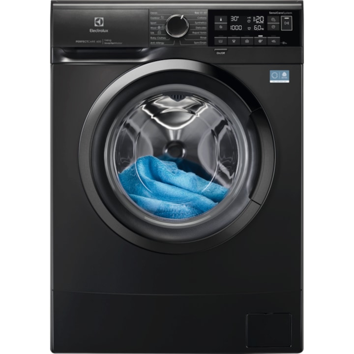 Masina de spalat rufe slim ELECTROLUX EWS6326DXE PerfectCare600, 6 kg, 1000 rpm, Clasa A, motor Inverter, display LED, Rapid 14 min, Antialergic cu abur, Baby, Outdoor, TimeManage, SofPlus, Adancime totala 41.1 cm, Culoare DarkSilver