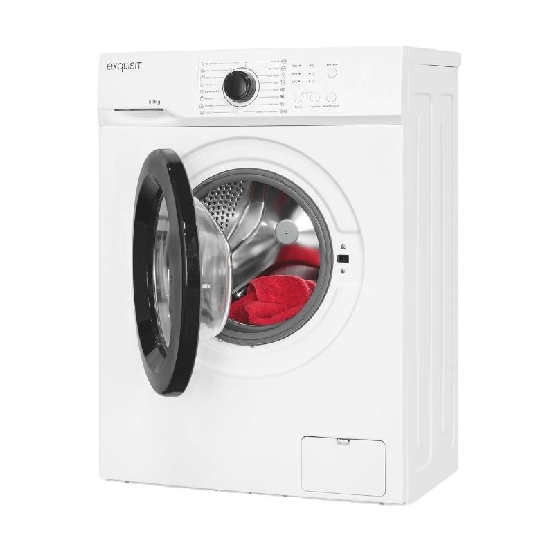 Masina de spalat rufe, Exquisit, capacitate 6 kg, clasa energetica A, 16 programe de spalare, 1000 rpm, pornire intarziata pana la 24 h, filtru pentru scame, afisaj LED, semnal acustic, clatire si spalare suplimentara, alb