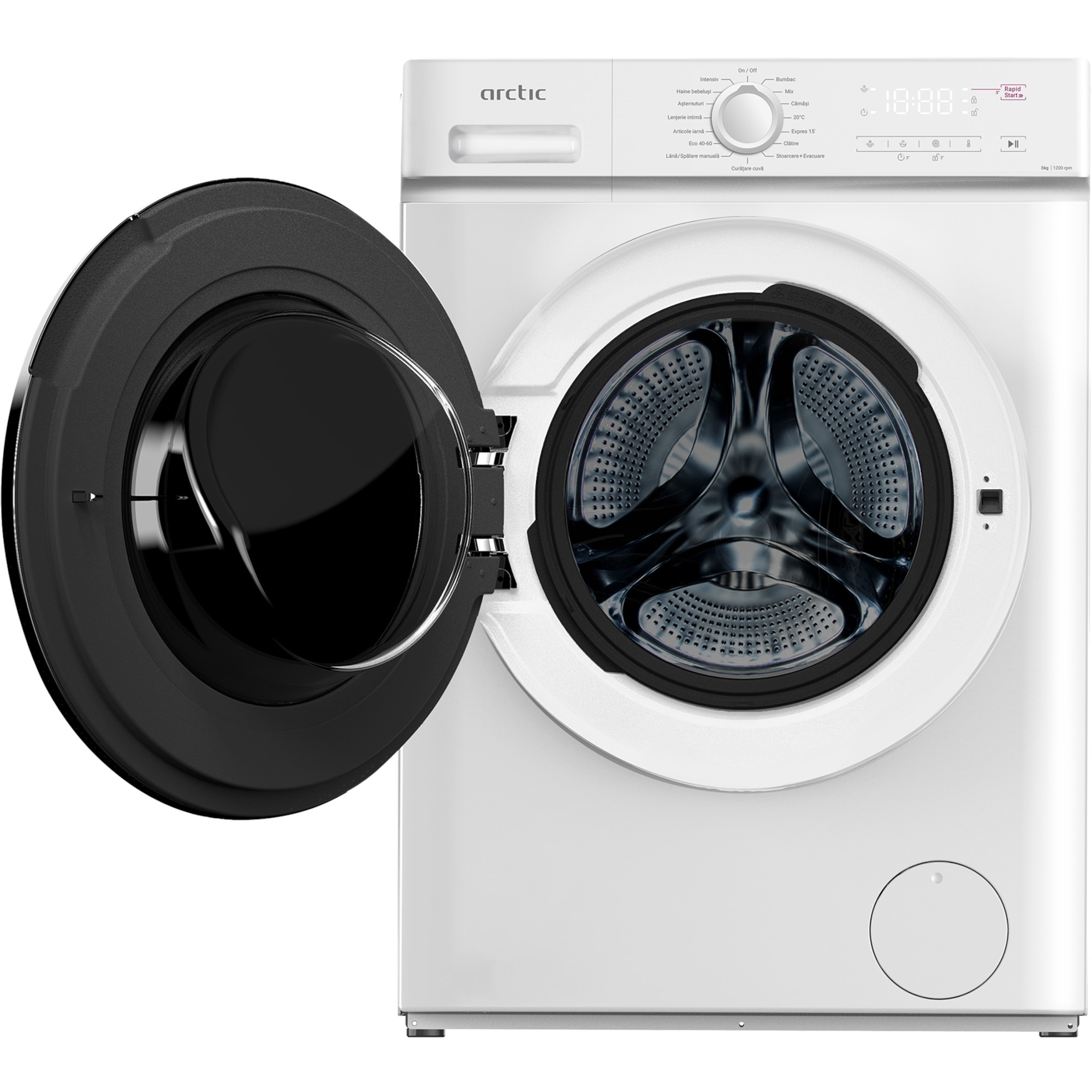 Masina de spalat rufe Arctic ARSMA862WRO, 8 kg, 1200 RPM, Clasa A, 15 programe, Digital Display, Child Lock, Alb